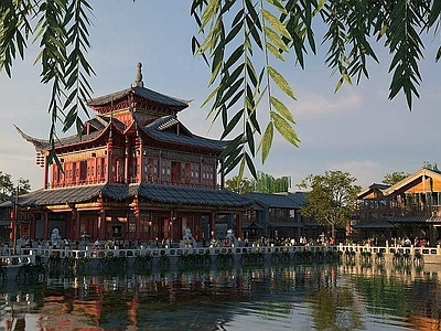 现代古建商业街六角楼