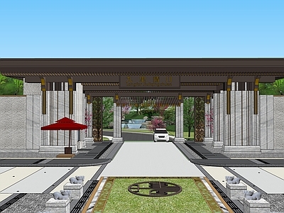 现代新中式入口大门 小区入口大门