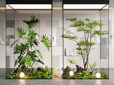 现代室内景观 景观造景 庭院小品 景观树 植物堆 内景观