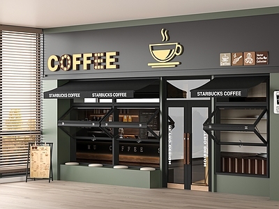 现代门头 奶茶店门头 咖啡店门头 玻璃门 折叠窗 遮阳棚