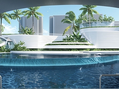 现代办公景观 酒店曲线景观 曲线景观 泳池跌水景观 曲线泳池会所 热带酒店曲线景观