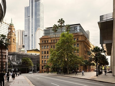 美式欧式街道外景 商业街外景 人行道 柏油路道路 阴天街道 城市街道