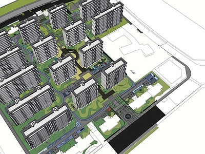 现代鸟瞰规划 小区景观 中轴对称