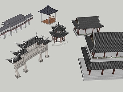 中式古建筑 古建牌坊亭台楼阁