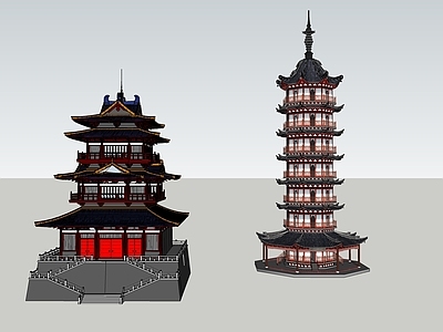 中式古建筑 古建塔 楼阁