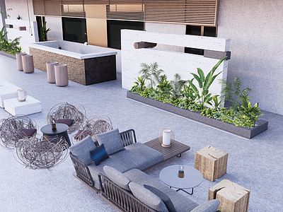 现代极简屋顶花园 家具 植物 屋顶花园