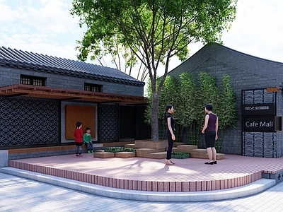 中式广场景观 乡村广场 四合院 胡同景观