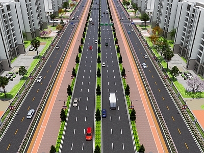 现代道路 现代市政道路 地面交通道路标识 城市公路景观 现代街道景观 绿化带隔离带