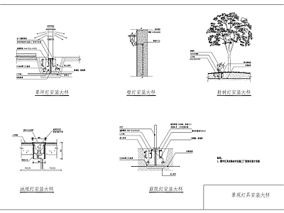 现代其他景观 景观灯具安装大样 施工图