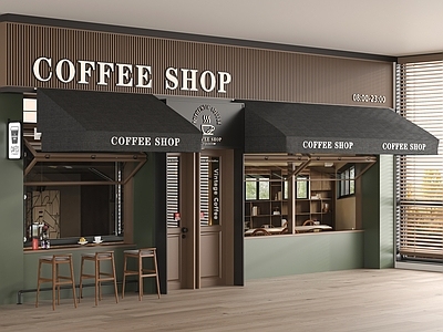 现代门头 奶茶店门头 咖啡店门头 玻璃门 折叠窗 遮阳棚