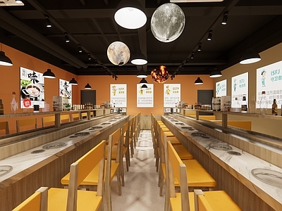 现代原木火锅店 旋转小火锅 火锅店 自助小火锅