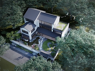 中式别墅 岭南风格别墅 独栋别墅 自建房中式别墅 别墅庭院园林景观