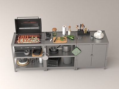 厨房用品组合 电烤机器 操作台 架子 厨房用品