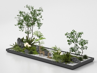 现代庭院小品 现代庭院小品 室内景观造景 植物组合石头 景观树 植物堆
