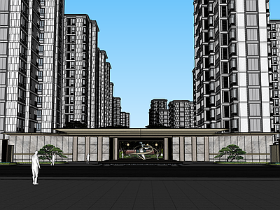 现代办公景观 现代精奢大门 示范区水景