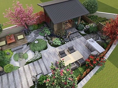 日式中式屋顶花园 屋顶花园 别墅庭院 私家花园 庭院设计