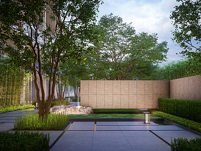 现代办公景观 跌水景墙 景观廊架