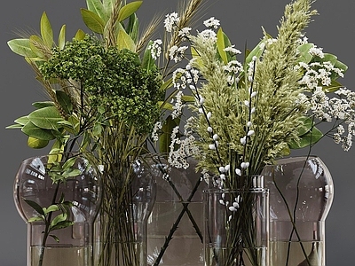 现代摆件组合 现代玻璃花瓶植物