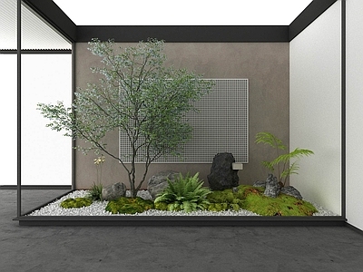 现代办公桌 植物堆景观树