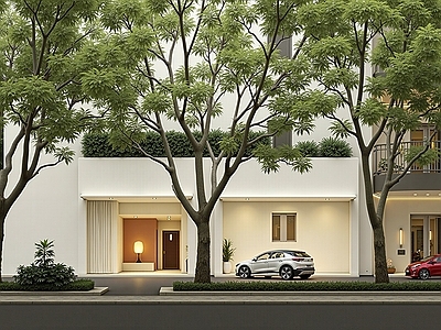 现代奶油街道外景 街景 街道 日景