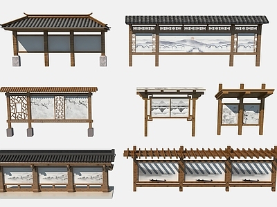 新中式其他景观小品 中式宣传栏 公示栏 乡村标识标志 乡村导视牌 公告栏