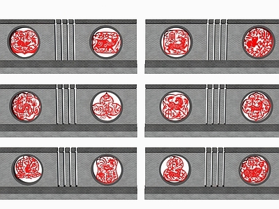 新中式其他景观小品 新中式景墙围墙 十二生肖雕塑