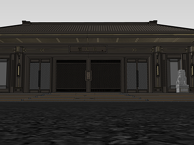 新中式中式办公景观 前场水景 景墙