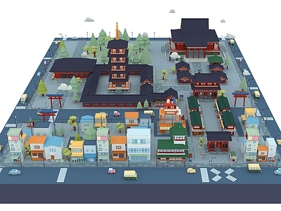 中式古建 古风寺庙建筑 卡通风古建筑