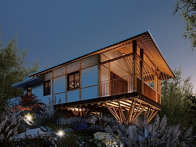 侘寂禅意木屋 竹工艺 乡村度假 温泉度假 康养