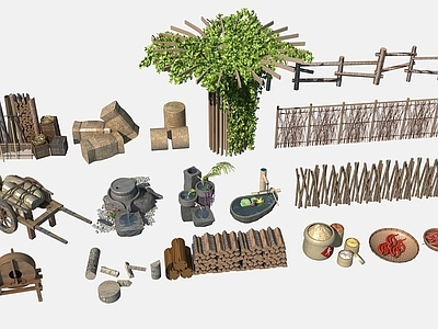 新中式其他景观小品 新中式农耕小品 乡村小品 木材 稻草