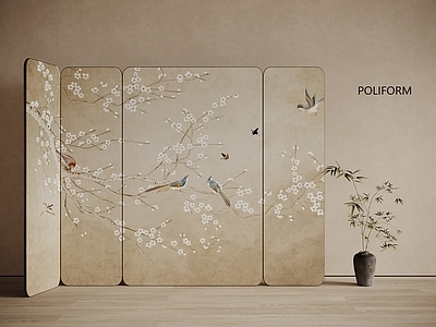 中古新中式屏风 布艺屏风 可折叠屏风 办公室屏风 刺绣屏风