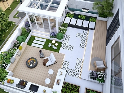 现代简约屋顶花园 屋顶露台花园