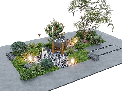 现代其他景观小品 现代庭院景观小品 景观植物 苔藓植物 户外灯 水钵