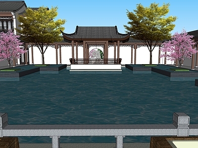 中式水景 镜面水景 荷花池 鱼池 假山水景
