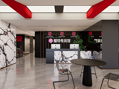 现代网吧 现代网咖 网咖前台 网咖走廊 电竞展示柜