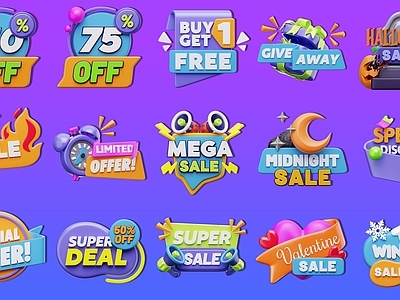 现代奶油美陈 促销图标 Sale Bad 电商销售促销打折