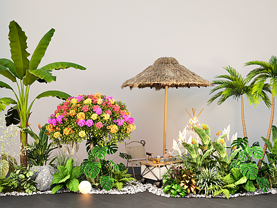 植物组合 现代露营桌椅 植物造景组合 收纳箱