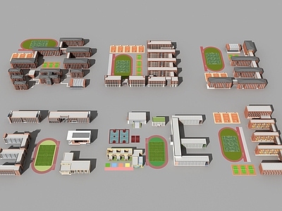 现代欧式学校建筑 学校操场 教学楼学校 学校 教学楼