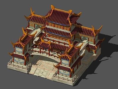 中式复古古建筑 仿古客栈 场景建筑