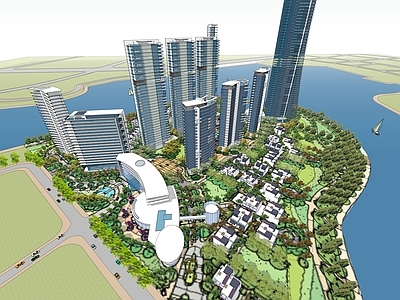 现代极简办公楼 办公双塔 城市设计 城市规划