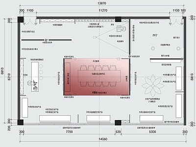 新中式中式其他工装空间 中医药 文创产品 展厅 平面方案图 施工图