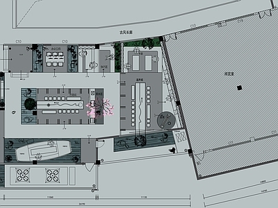 新中式现代其他工装空间 新中式展厅 新中式茶室 新中式办公室 平面方案图 施工图