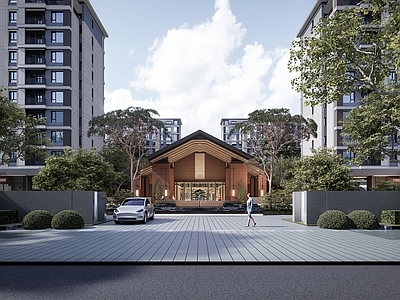 新中式现代小区建筑 售楼处 场景 氛围打造 新中式 坡屋顶