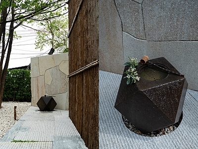 现代日式庭院小品 现代庭院 日式庭院 水钵 条石 庭院节点