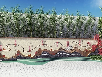 新中式现代景墙 文化景墙 卷轴景墙