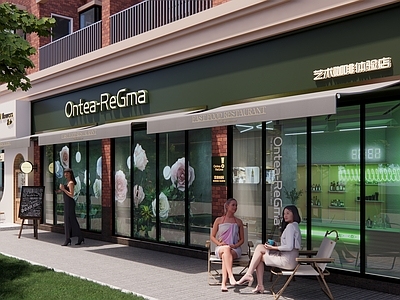 现代咖啡厅 商业街 咖啡店门头 咖啡店外摆