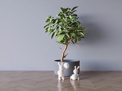 盆栽 绿植植物盆栽盆景 兔子月球灯