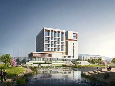 现代新中式图书馆建筑 现代图书馆 学校图书馆 展览馆 教学楼学校 教室