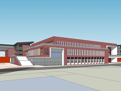 现代新中式学校建筑 学校食堂 饭堂 教学楼学校 餐厅 饮食建筑
