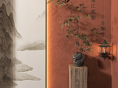 新中式中古花艺 新中式花瓶干支摆 宋式美学中古侘寂 陶瓷花瓶景观小品 装饰吊灯